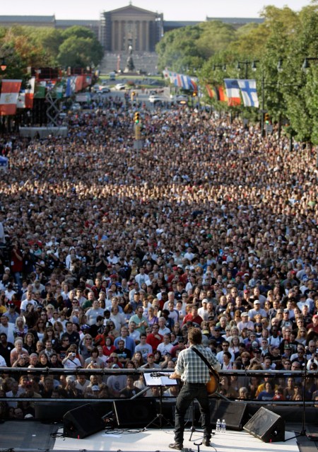 Bruce played Saturday to a crowd estimated to be as large as 50,000 in Philadelphia.