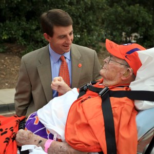 R.C. Edwards sees Clemson football coach Dabo Sweeney off before the Tigers game with South Carolina one last time.